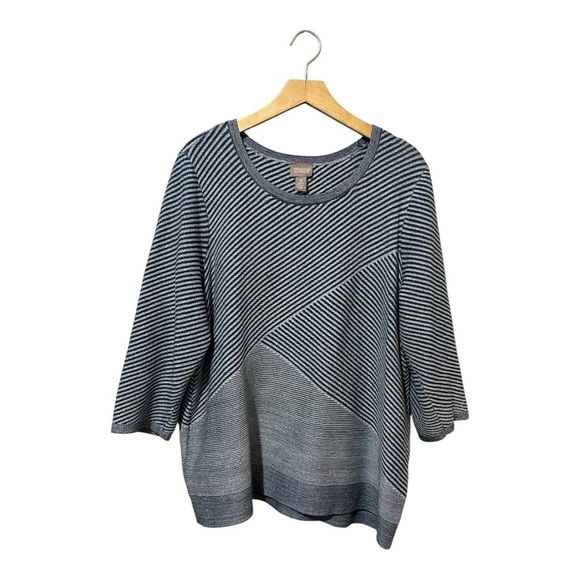 Chico's Sweater Size XL (3) Blue Pullover Knit Stripes - Picture 1 of 5
